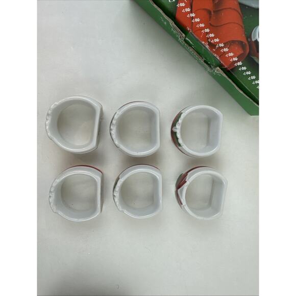 Set Of 6 Ribbon And Holly Porcelain Napkin Ring Holders Vintage Japan 1986 - Picture 7 of 16